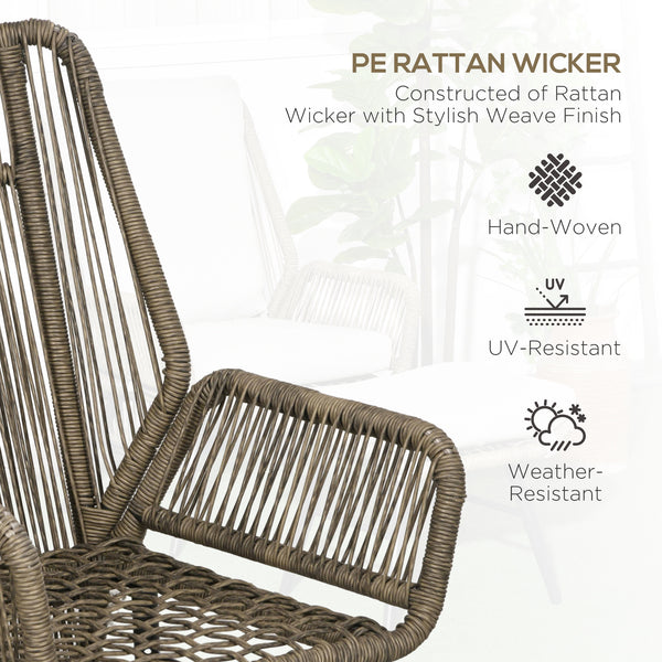 2 Pieces PE Rattan Patio Leisure Chair Set with Adjustable Backrest, Outdoor Reclining Patio Chair and Footrest with Cushion, Khaki