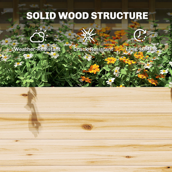 Wooden Raised Garden Bed with Trellis and Roof, Elevated Outdoor Planter Box with 2 Shelves, Drainage Hole and Liner for Climbing Plants Vegetables Flowers, Natural