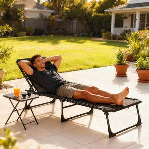 Folding Chaise Lounge Chair, Patio Sun Tanning Chair, Outdoor Chaise Lounger with 4-Position Reclining Back, Breathable Mesh Seat for Beach, Poolside, Yard, Black