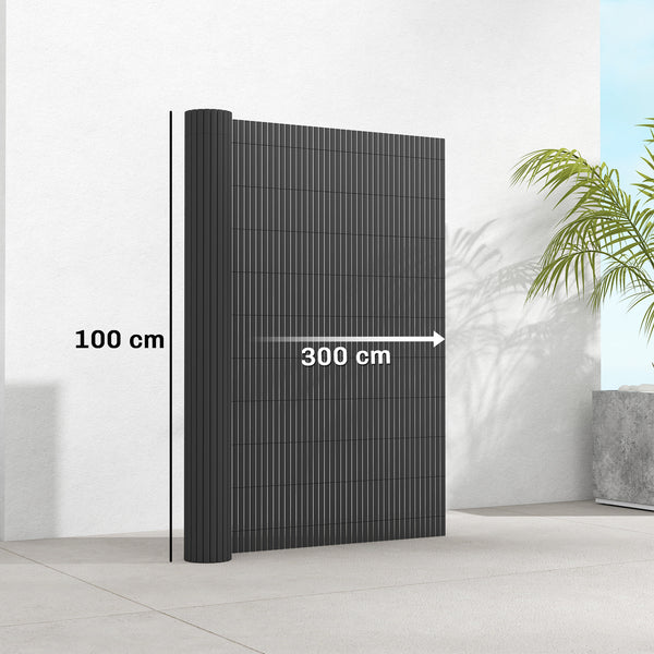 2Pcs Plastic Privacy Screening Fence, 1 m x 3 m Waterproof Windbreak Fence, UV-Resistant Garden Screening for Balcony, Terrace and Outdoor Use, Dark Grey