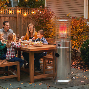 Gas Patio Heater, 13 kW Stainless Steel Portable Propane Outdoor Heater with Stepless Heat Control, Pulse Ignition, Protective Mesh, Tip-over Protection, 2 Wheels for Garden, Silver