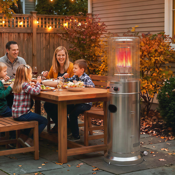 Gas Patio Heater, 13 kW Stainless Steel Portable Propane Outdoor Heater with Stepless Heat Control, Pulse Ignition, Protective Mesh, Tip-over Protection, 2 Wheels for Garden, Silver