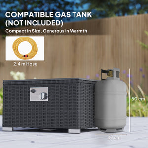 5 Piece Rattan Garden Furniture Set with Gas Fire Pit Table, 4 Seater Outdoor Sectional Sofa Set with Footstool and Removable Cushions, Modular Combination, Black and Cream White