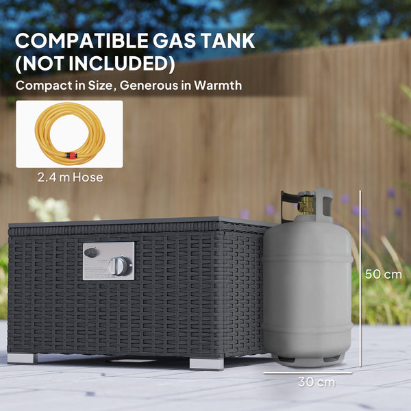 5 Piece Rattan Garden Furniture Set with Gas Fire Pit Table, 4 Seater Outdoor Sectional Sofa Set with Footstool and Removable Cushions, Modular Combination, Black and Cream White