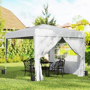 10 x 10 ft Pop Up Canopy Tent with Sidewalls, UPF50+ Outdoor Portable Instant Canopy Shelter with Carry Bag, Sandbags, Adjustable Height for  Parties, Events, Camping, White