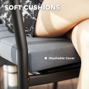 3 Piece Wicker Patio Furniture Set, PE Rattan Bistro Set with Armchairs, 2-Tier Glass-Top Table, Cushions, Outdoor Conversation Furniture for Porch, Balcony, Dark Grey