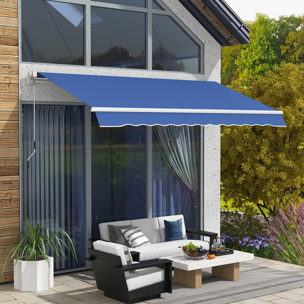 Outsunny 12' x 10' Retractable Awning Patio Awnings Sun Shade Shelter with Manual Crank Handle, 280g/m² UV & Water-Resistant Fabric and Aluminum Frame for Deck, Balcony, Yard, Dark Blue