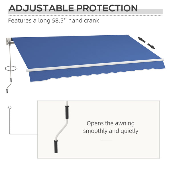 Outsunny 12' x 10' Retractable Awning Patio Awnings Sun Shade Shelter with Manual Crank Handle, 280g/m² UV & Water-Resistant Fabric and Aluminum Frame for Deck, Balcony, Yard, Dark Blue