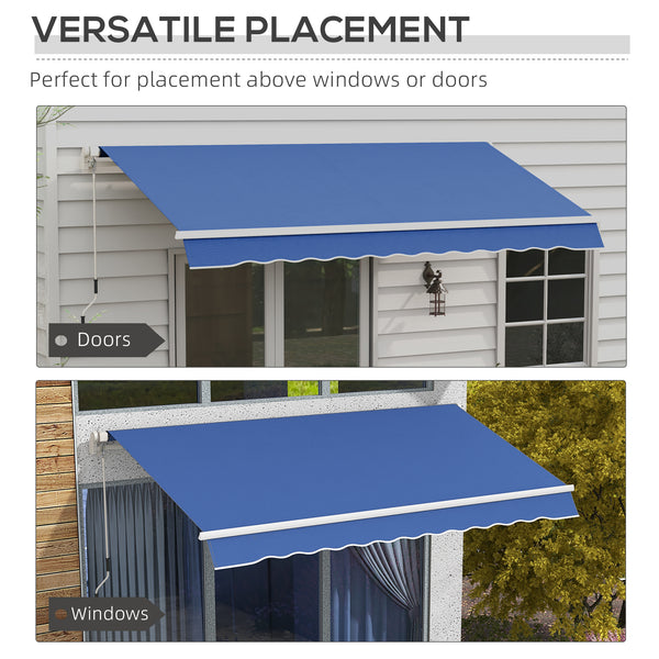 Outsunny 12' x 10' Retractable Awning Patio Awnings Sun Shade Shelter with Manual Crank Handle, 280g/m² UV & Water-Resistant Fabric and Aluminum Frame for Deck, Balcony, Yard, Dark Blue