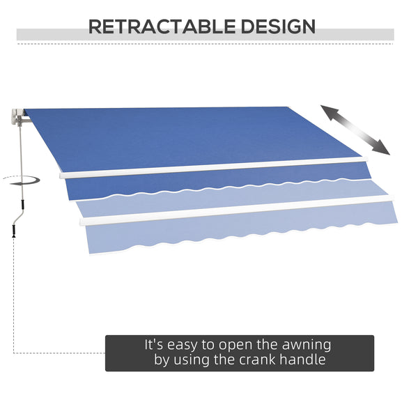 Outsunny 12' x 10' Retractable Awning Patio Awnings Sun Shade Shelter with Manual Crank Handle, 280g/m² UV & Water-Resistant Fabric and Aluminum Frame for Deck, Balcony, Yard, Dark Blue