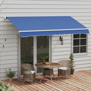 Outsunny 12' x 10' Retractable Awning Patio Awnings Sun Shade Shelter with Manual Crank Handle, 280g/m² UV & Water-Resistant Fabric and Aluminum Frame for Deck, Balcony, Yard, Dark Blue