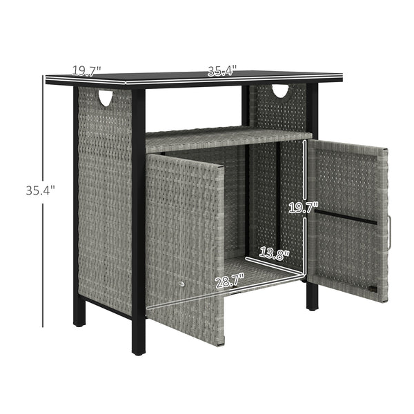 Outsunny Outdoor Pool Towel Storage Cabinet Organizer, Outdoor Bar Table with Shelf and Cabinet, Pool Towel Holder Pool Valet with Weather-Resistant PE Rattan and Steel Frame, Gray