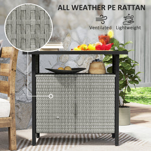 Outsunny Outdoor Pool Towel Storage Cabinet Organizer, Outdoor Bar Table with Shelf and Cabinet, Pool Towel Holder Pool Valet with Weather-Resistant PE Rattan and Steel Frame, Gray