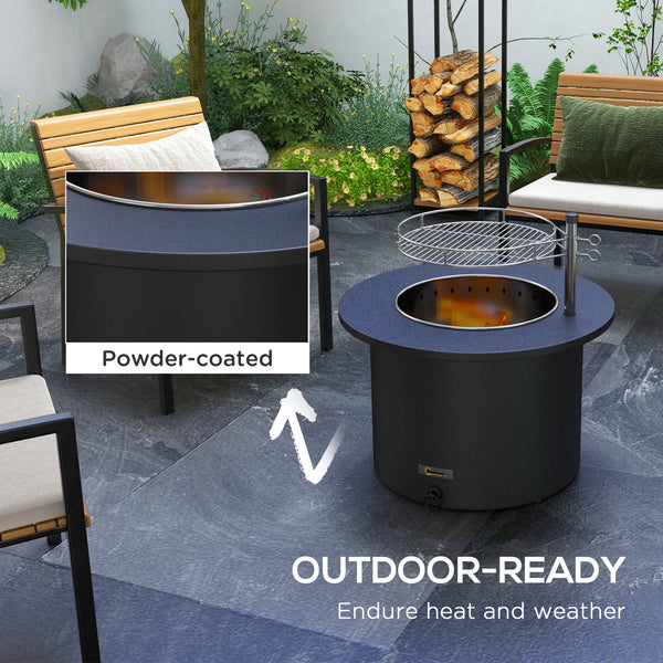 Outsunny 2-in-1 Smokeless Fire Pit, BBQ Grill, 25" Portable Wood Burning Firepit with Cooking Grate, Ash Tray & Poker, Low Smoke Camping Bonfire Stove for Patio Picnic, Stainless Steel, Black