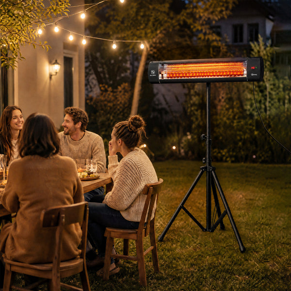2500 W Electric Infrared Patio Heater, IP65 Free Standing Outdoor Garden Heater with Height Adjustable Tripod, 3 Heat Settings, 24H Timer, Touch/Remote Control, Tip-Over Protection, Black