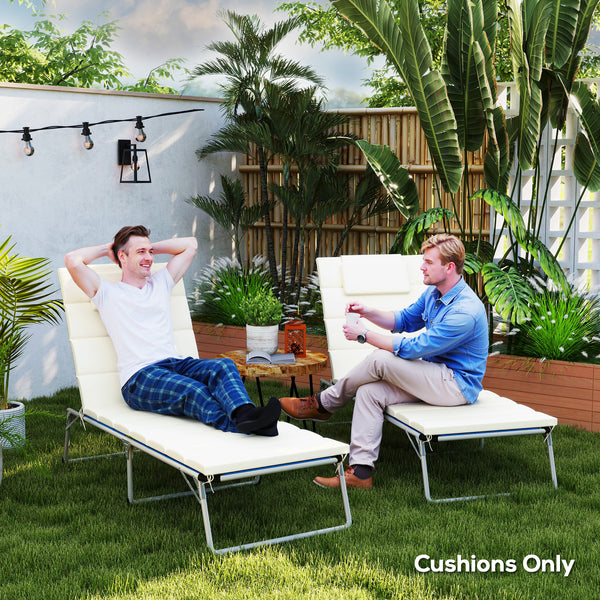 Outsunny Outdoor Lounge Chair Cushion Set of 2, UPF50+ 230gsm Olefin and 25D High-Density Foam, Foldable Patio Chaise Lounge Cushion Set, Fade Resistant for Lawn Pool, 80" x 26", Cream White