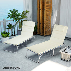 Outsunny Outdoor Lounge Chair Cushion Set of 2, UPF50+ 230gsm Olefin and 25D High-Density Foam, Foldable Patio Chaise Lounge Cushion Set, Fade Resistant for Lawn Pool, 80" x 26", Cream White