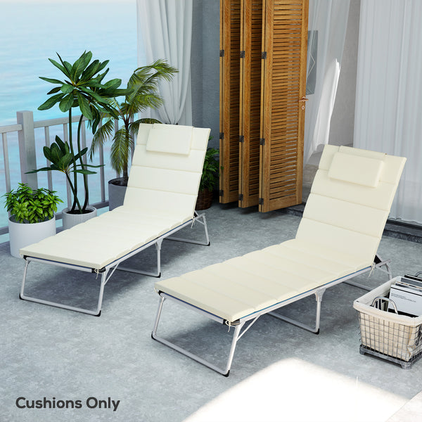 Outsunny Outdoor Lounge Chair Cushion Set of 2, UPF50+ 230gsm Olefin and 25D High-Density Foam, Foldable Patio Chaise Lounge Cushion Set, Fade Resistant for Lawn Pool, 80" x 26", Cream White