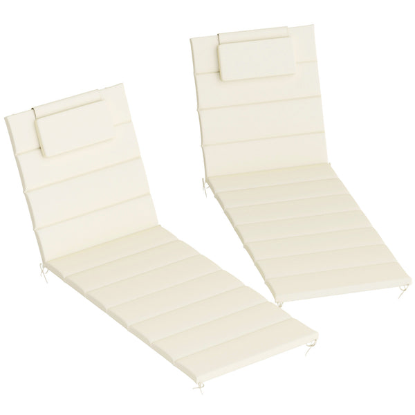 Outsunny Outdoor Lounge Chair Cushion Set of 2, UPF50+ 230gsm Olefin and 25D High-Density Foam, Foldable Patio Chaise Lounge Cushion Set, Fade Resistant for Lawn Pool, 80" x 26", Cream White