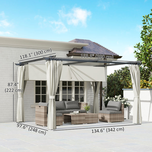 10' x 13' Retractable Pergola Canopy with Curtains, Outdoor Gazebo UPF30+ Sun Shade Shelter for Grill, Garden, Patio, Backyard, Deck, Cream White