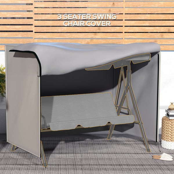 3 Seater 600D Oxford Patio Swing Chair Cover Outdoor Garden Furniture Rain Protection Protector Waterproof Anti-UV, 205 x 124 x 164 cm, Light Grey