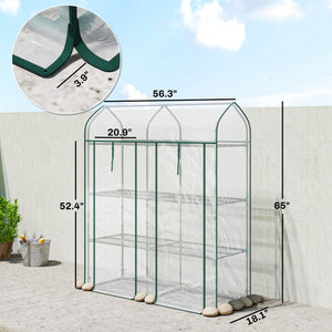 3 Tier Mini Greenhouse, 56.3" x 18.1" x 65" Small Portable Greenhouse with 2 Roll-up Doors, Garden Plant Growhouse with PVC Cover for Indoor Outdoor, Clear