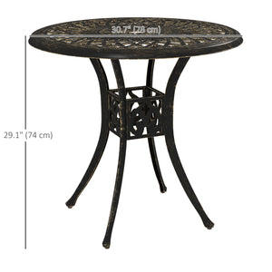 30-inch Round Patio Dining Table with Umbrella Hole Cast Aluminium Outdoor Bistro Table Only, Brown