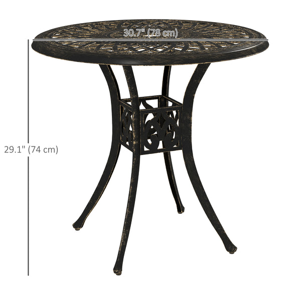 30-inch Round Patio Dining Table with Umbrella Hole Cast Aluminium Outdoor Bistro Table Only, Brown