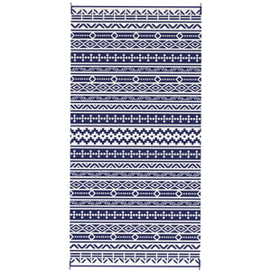 Outdoor Rug for Patio, 9' x 18' Waterproof Large Mat, Reversible Plastic Straw Rug for Decor, Portable Outside RV Camping Area Carpet Mat for Backyard Porch Deck Picnic, Blue White Geometric