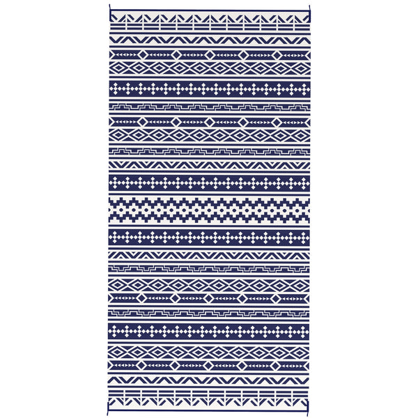 Outdoor Rug for Patio, 9' x 18' Waterproof Large Mat, Reversible Plastic Straw Rug for Decor, Portable Outside RV Camping Area Carpet Mat for Backyard Porch Deck Picnic, Blue White Geometric