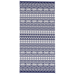 Outdoor Rug for Patio, 9' x 18' Waterproof Large Mat, Reversible Plastic Straw Rug for Decor, Portable Outside RV Camping Area Carpet Mat for Backyard Porch Deck Picnic, Blue White Geometric