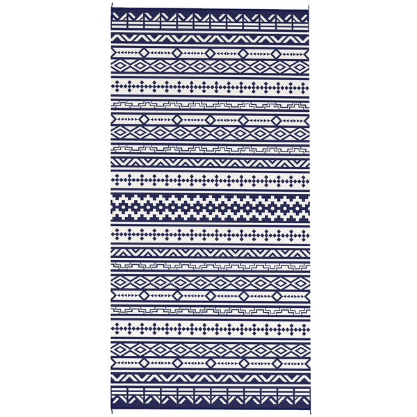 Outdoor Rug for Patio, 9' x 18' Waterproof Large Mat, Reversible Plastic Straw Rug for Decor, Portable Outside RV Camping Area Carpet Mat for Backyard Porch Deck Picnic, Blue White Geometric