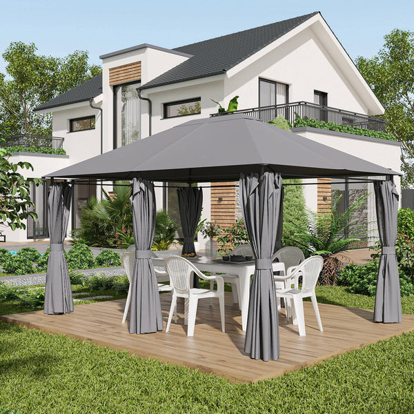 Outsunny 10' x 13' Outdoor Patio Gazebo, Canopy Shelter with 6 Removable Sidewalls & Steel Frame for Garden, Lawn, Backyard & Deck, Gray