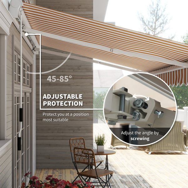 Outsunny 13' x 8' Retractable Awning, Patio Awnings, Sunshade Shelter w/ Manual Crank Handle, UV & Water-Resistant Fabric and Aluminum Frame for Deck, Balcony, Yard, Beige Stripes