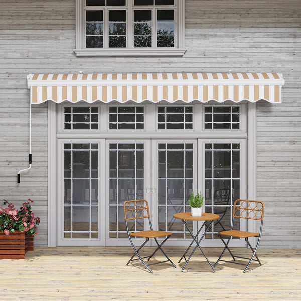 Outsunny 13' x 8' Retractable Awning, Patio Awnings, Sunshade Shelter w/ Manual Crank Handle, UV & Water-Resistant Fabric and Aluminum Frame for Deck, Balcony, Yard, Beige Stripes