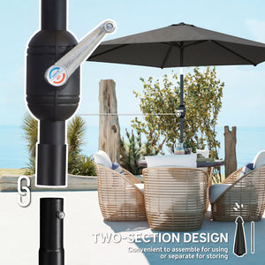 2.6 m Garden Parasol Umbrella with Aluminium Pole, Outdoor Table Market Patio Umbrella Sun Shade with Tilt and Crank, Vent, Black