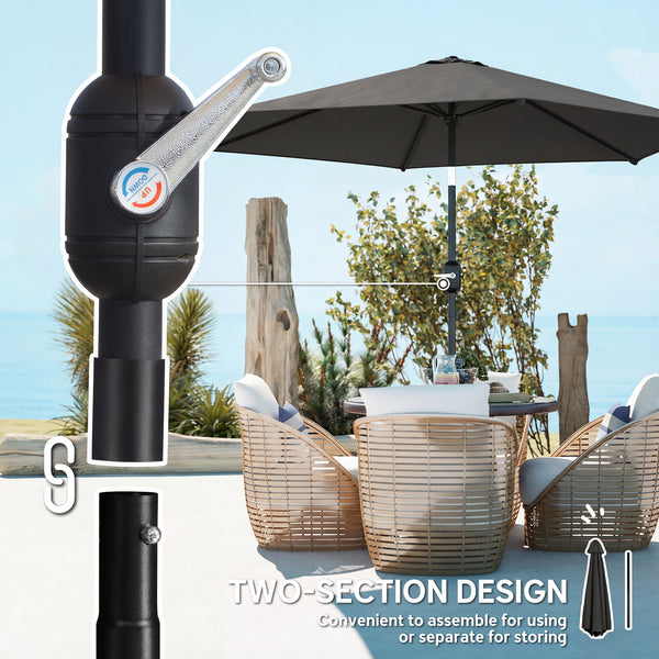 2.6 m Garden Parasol Umbrella with Aluminium Pole, Outdoor Table Market Patio Umbrella Sun Shade with Tilt and Crank, Vent, Black