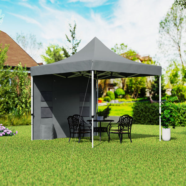 Outsunny 10' x 10' Heavy Duty Pop Up Canopy Tent with Sidewall, UPF50+ Instant Sun Shelter with Storage Pockets, Height Adjustable, with Wheeled Bag, Sand Bags for Outdoor, Patio, Gray