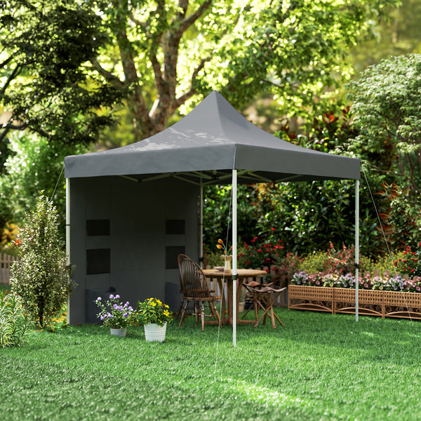 Outsunny 10' x 10' Heavy Duty Pop Up Canopy Tent with Sidewall, UPF50+ Instant Sun Shelter with Storage Pockets, Height Adjustable, with Wheeled Bag, Sand Bags for Outdoor, Patio, Gray