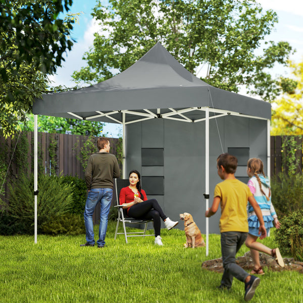 Outsunny 10' x 10' Heavy Duty Pop Up Canopy Tent with Sidewall, UPF50+ Instant Sun Shelter with Storage Pockets, Height Adjustable, with Wheeled Bag, Sand Bags for Outdoor, Patio, Gray