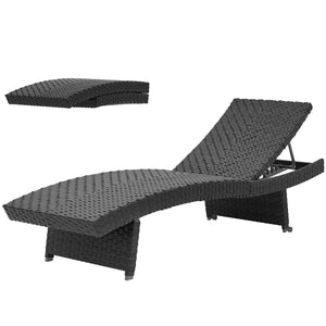 Outdoor PE Rattan Sun Lounger, Folding Wicker Garden Lounger Recliner with 4-Level Adjustable Backrest, Rolling Sunbed Lounge Chair with Wheels, Non-Slip Legs for Balcony, Beach, Black