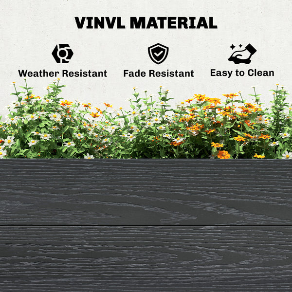 Vinyl Raised Garden Bed Kit, 3 x 3 x 1ft Elevated Garden Box with Open Bottom, Screwless Outdoor Planter Box for Flowers Herbs Vegetables, DIY Assembly, Grey Wood Effect