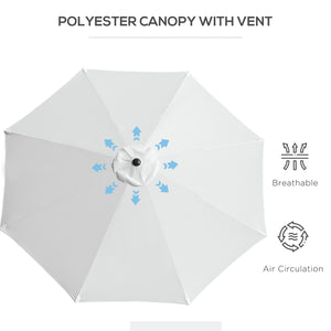 10' x 8' Round Market Umbrella, Patio Umbrella with Crank Handle and Tilt, Outdoor Parasol for Garden, Bench, Lawn, White