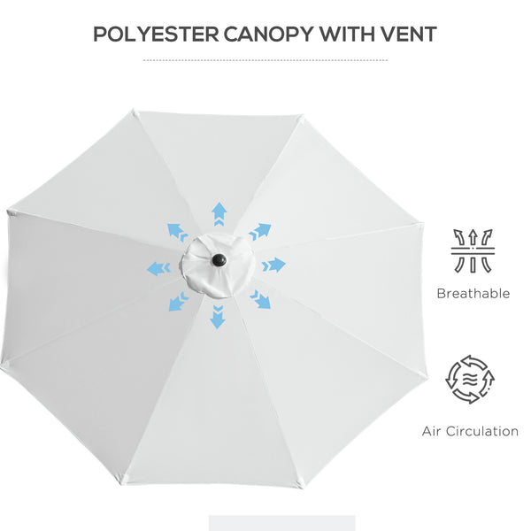 10' x 8' Round Market Umbrella, Patio Umbrella with Crank Handle and Tilt, Outdoor Parasol for Garden, Bench, Lawn, White