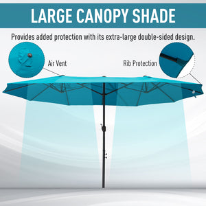 Outsunny Extra Large 15ft Patio Umbrella, Double-Sided Outdoor Umbrella with Crank Handle and Air Vents for Backyard, Deck, Pool, Market, Lake Blue