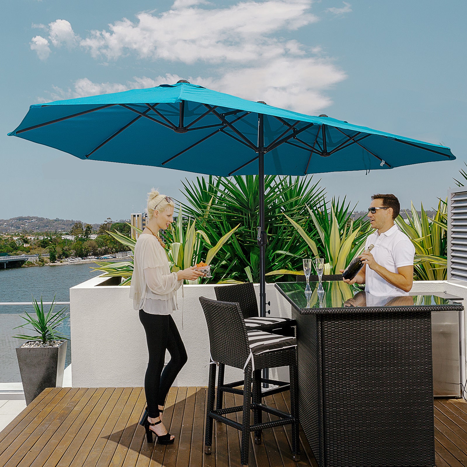 extra heavy patio umbrella base PGGP Duty with Wheels, Max 100lb Fillable Umbrella Stand Compatible with single top umbrellas. Nuu Garden Patio Umbrella Base