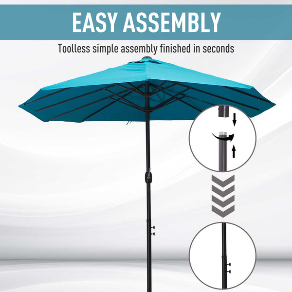 Outsunny Extra Large 15ft Patio Umbrella, Double-Sided Outdoor Umbrella with Crank Handle and Air Vents for Backyard, Deck, Pool, Market, Lake Blue