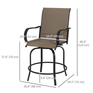 Outdoor Bar Stools Set of 2 with Armrests, 360° Swivel Bar Height Patio Chairs with Mesh Fabric, Steel Frame Dining Chairs, for Balcony, Poolside, Backyard, Tan