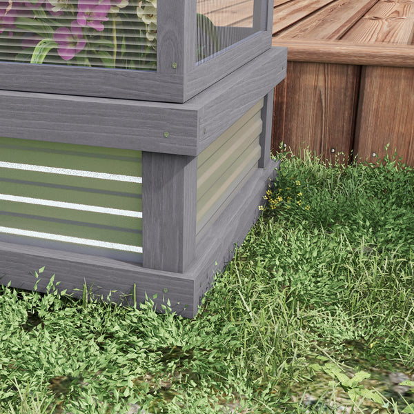 Wooden Cold Frame Greenhouse, Raised Garden Bed with Polycarbonate Greenhouse, Flower Planter Protection, 48" x 24" x 32", Grey
