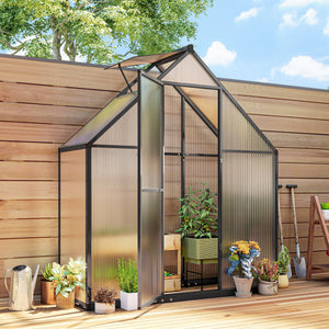 5.5 x 6.5ft Polycarbonate Greenhouse with Swing Door and Adjustable Window, Walk-in Greenhouse Aluminium Garden Green House for Patio Garden Backyard, Black